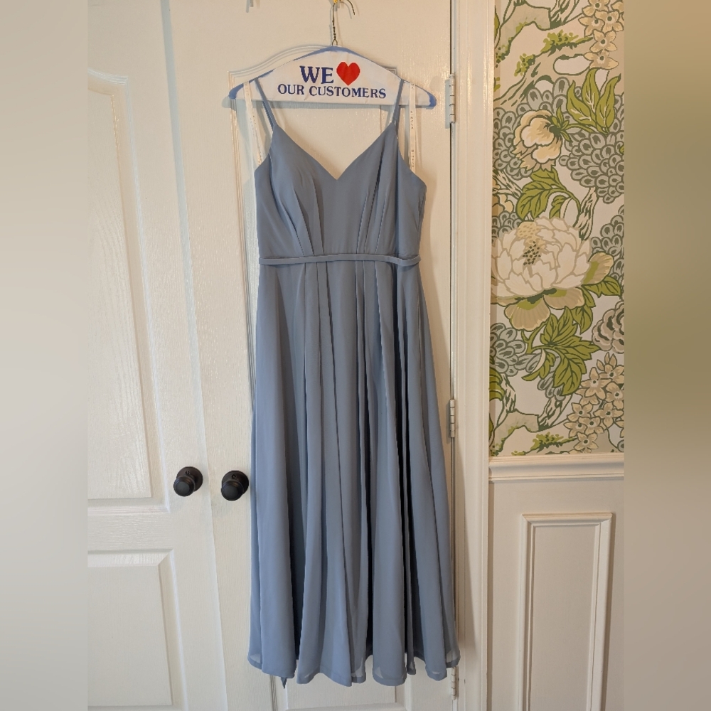 Azazie Everest A10 dusty blue hemmed to 5'4"